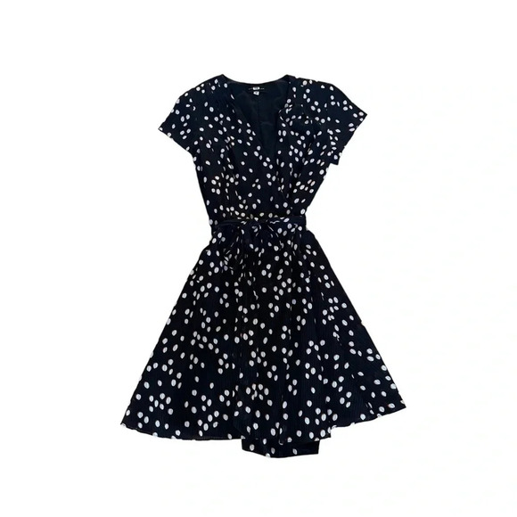 Slate & Willow Wrap Dotted Dress V-neck Navy Blue Mini Belted Size 16 RTR - Picture 2 of 15